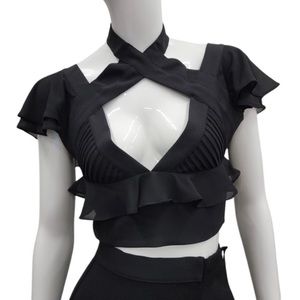 🔥NEW Nasty Gal Cropped Flutter Top in Black - XS